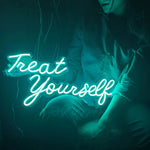 Treat Yourself LED neon sign glowing brightly, perfect for bedrooms, beauty rooms, vanity areas, and stylish home décor by Neon.Shop