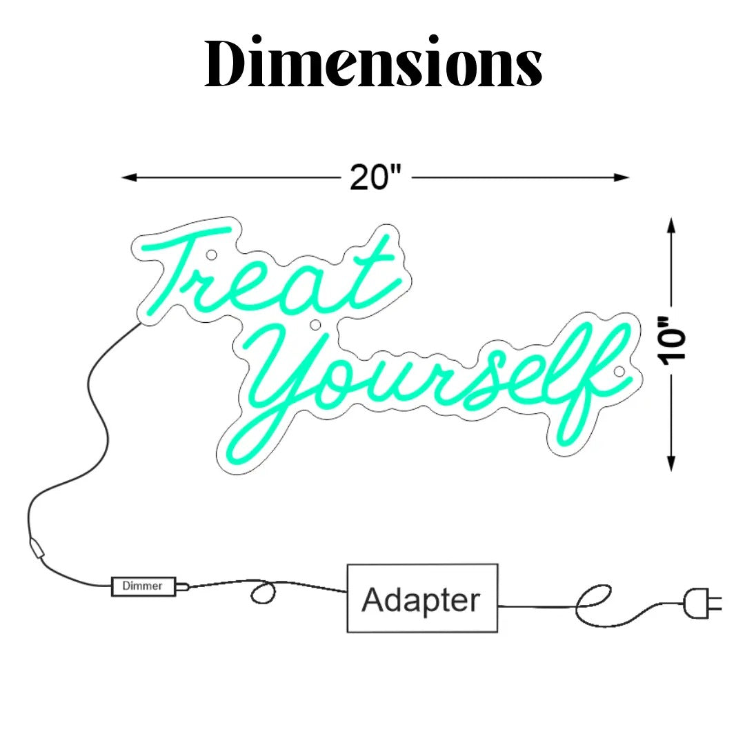 Treat Yourself LED neon sign glowing brightly, perfect for bedrooms, beauty rooms, vanity areas, and stylish home décor by Neon.Shop
