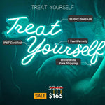 Treat Yourself LED neon sign glowing brightly, perfect for bedrooms, beauty rooms, vanity areas, and stylish home décor by Neon.Shop