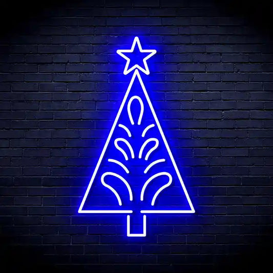 Triangle Tree with a Star Merry Christmas Neon Sign minimalist triangular Christmas tree with a glowing star on top by Neon.Shop