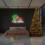 Truck Merry Christmas LED neon sign glowing in festive colors by Neon.Shop.