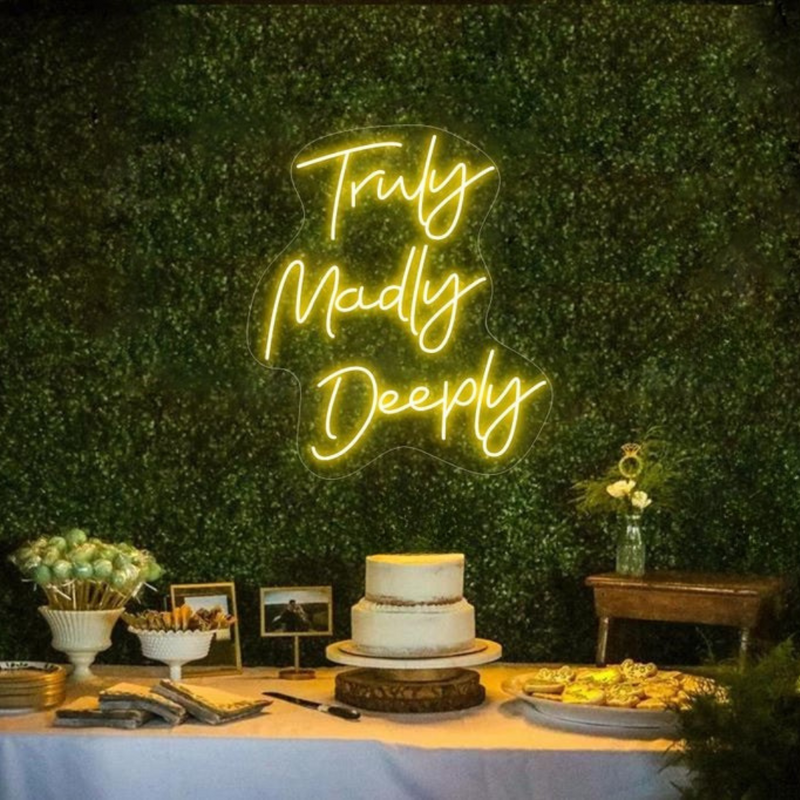Romantic Truly, Madly, Deeply neon sign for wedding décor by Neon.Shop