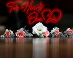 Two Hearts One Love Valentine’s Day neon sign with intertwined glowing hearts, romantic wall décor by Neon.Shop
