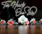 Two Hearts One Love Valentine’s Day neon sign with intertwined glowing hearts, romantic wall décor by Neon.Shop