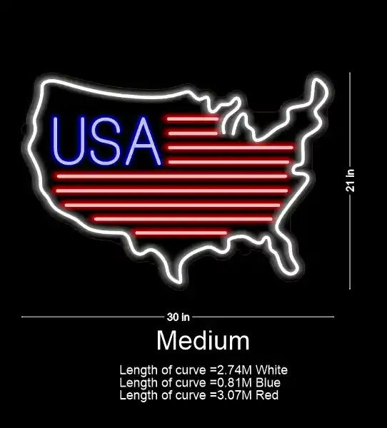 USA map LED neon sign glowing on a home wall, ideal for living rooms, offices, and patriotic décor by Neon.Shop