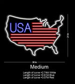 USA map LED neon sign glowing on a home wall, ideal for living rooms, offices, and patriotic décor by Neon.Shop