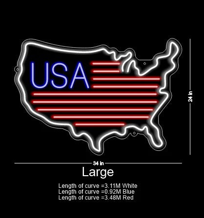 USA map LED neon sign glowing on a home wall, ideal for living rooms, offices, and patriotic décor by Neon.Shop