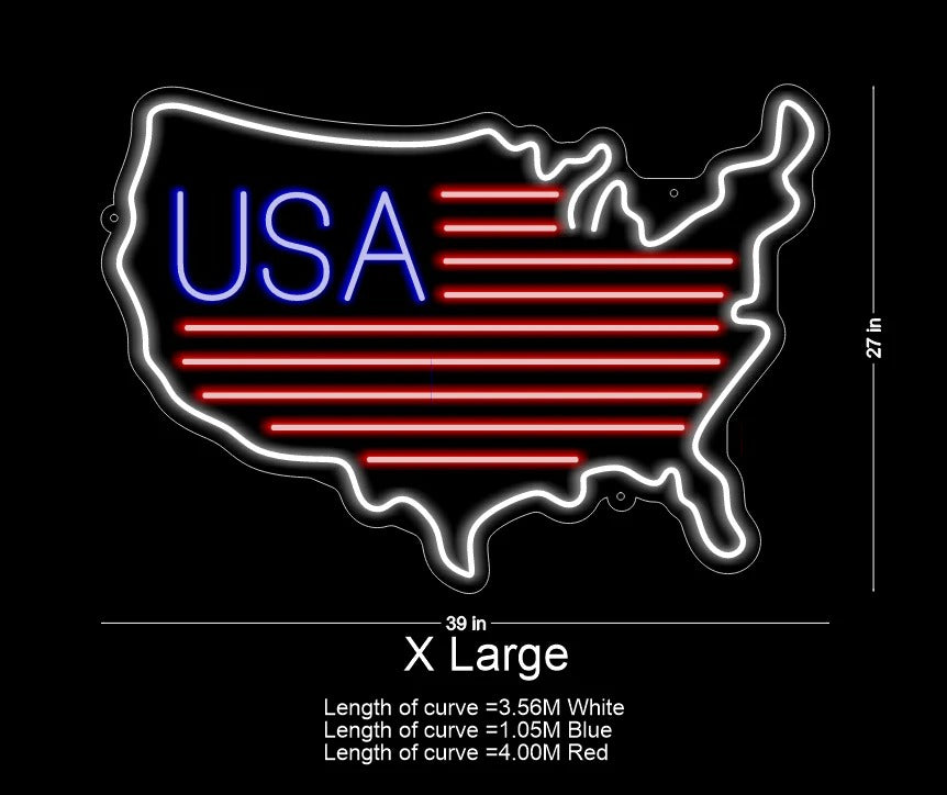 USA map LED neon sign glowing on a home wall, ideal for living rooms, offices, and patriotic décor by Neon.Shop