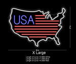 USA map LED neon sign glowing on a home wall, ideal for living rooms, offices, and patriotic décor by Neon.Shop