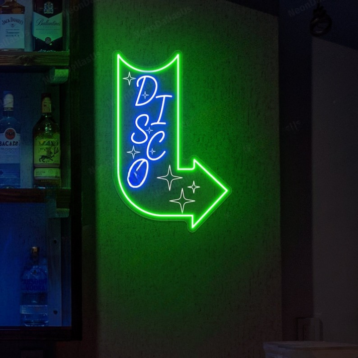 Disco with Arrow Neon sign