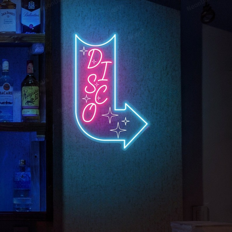 Disco with Arrow Neon sign