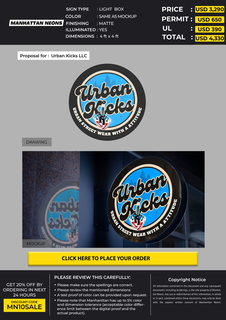 Lightbox Sign for Urban Kicks LLC