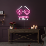 Valentine’s Day With Heart Sunglasses” LED neon sign glowing in pink and red tones, perfect for playful Valentine’s Day décor by Neon.Shop