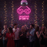 Valentine’s Day With Heart Sunglasses LED neon sign glowing in pink and red tones, perfect for playful Valentine’s Day décor by Neon.Shop