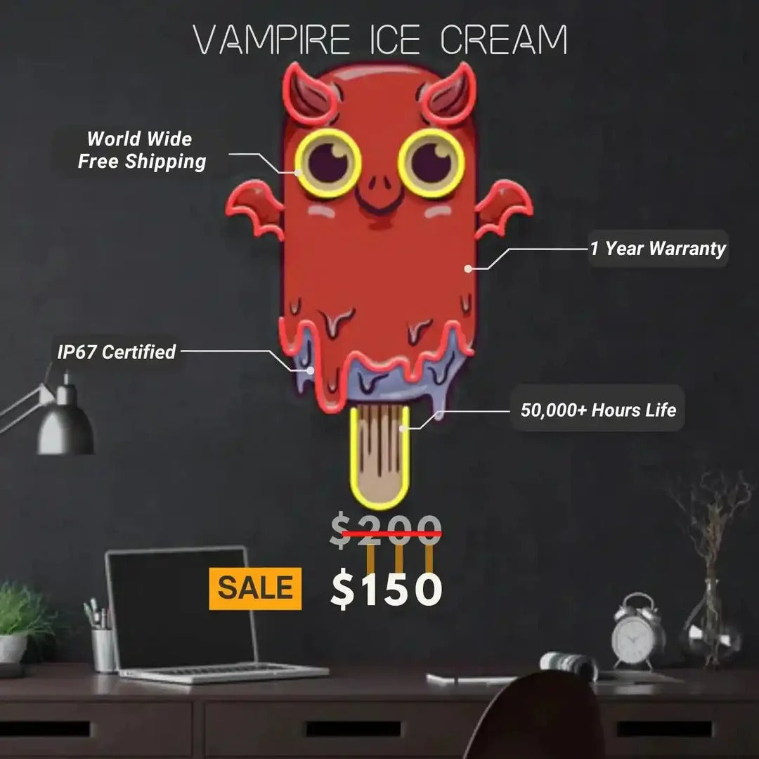 VAMPIRE ICE CREAM UV ART LED NEON SIGN