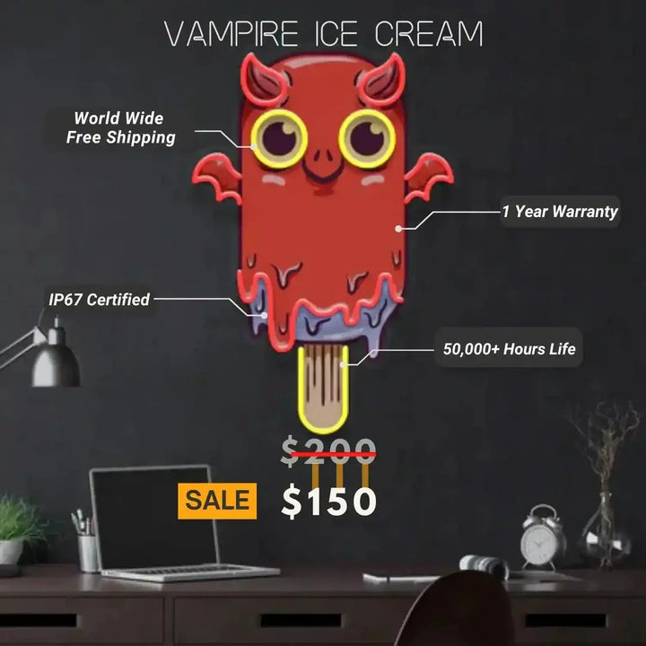 VAMPIRE ICE CREAM UV ART LED NEON SIGN