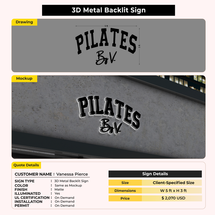 3D Metal Backlit Sign for Vanessa Pierce