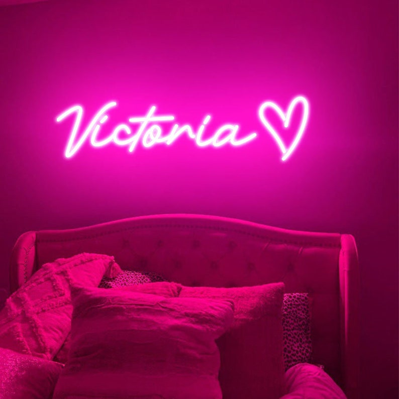 Victoria Name LED Neon Sign personalized wall-mounted name light décor by Neon.Shop for bedrooms, events, and gifts.”