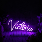 Victoria Name LED Neon Sign, personalized wall-mounted name light décor by Neon.Shop for bedrooms, events, and gifts.”