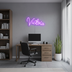 Victoria Name LED Neon Sign personalized wall-mounted name light décor by Neon.Shop for bedrooms, events, and gifts.”