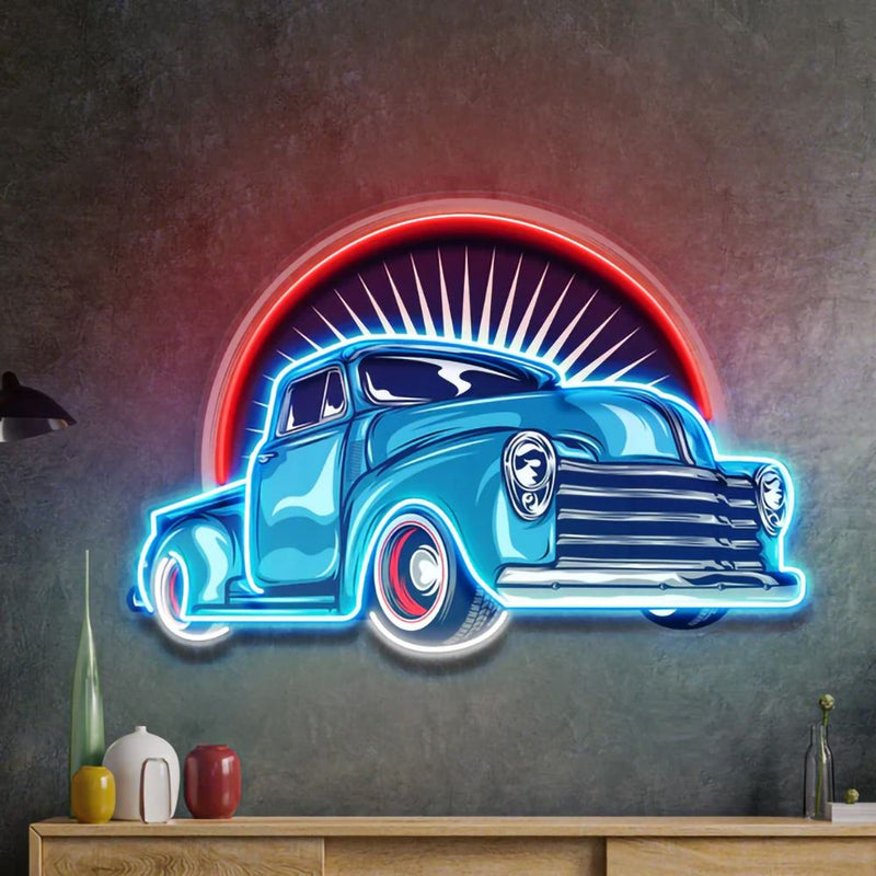 Vintage pickup truck UV art LED neon sign retro wall décor by Neon.Shop
