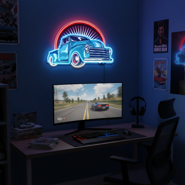 Vintage Pickup Truck UV Art LED Neon Sign