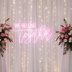 We Belong Together Wedding LED Neon Sign glowing at reception by Neon.Shop