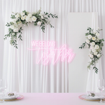 We Belong Together Wedding LED Neon Sign glowing at reception by Neon.Shop
