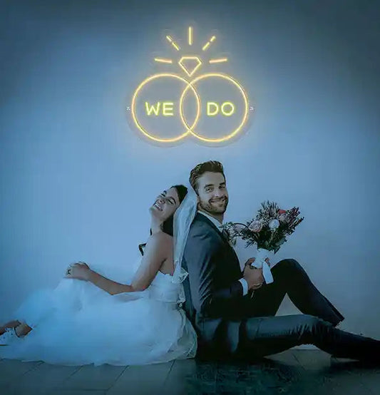 We Do Wedding LED Neon Sign glowing at ceremony by Neon.Shop