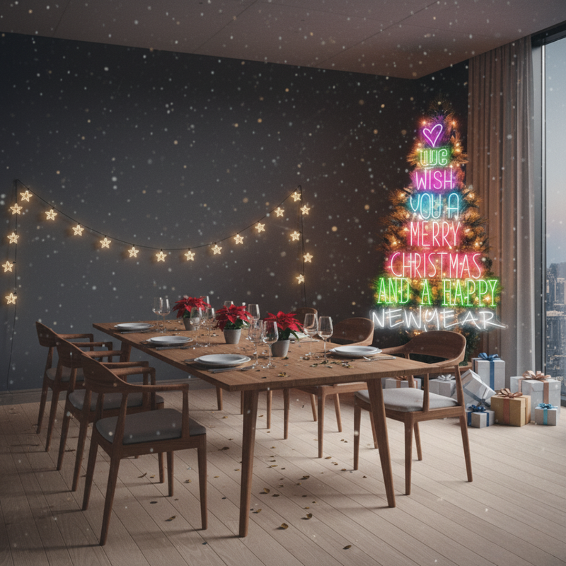 We Wish You a Merry Christmas and Happy New Year Neon sign