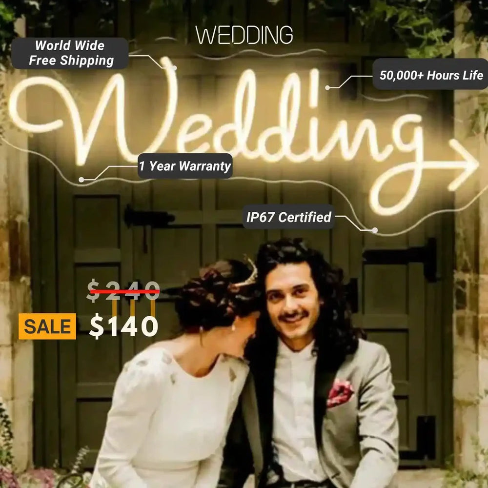 Wedding Neon Sign in bright LED colors for ceremonies, receptions, and photo backdrops by Neon.Shop
