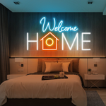 Welcome Home LED Neon Sign displayed in living room or hallway by Neon.Shop