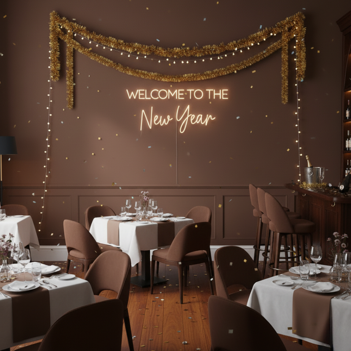 Welcome To the New Year’ message for parties and celebrations by Neon.Shop.