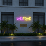 Welcome UV Art LED Neon Sign glowing with UV art style, inviting LED wall décor by Neon.Shop
