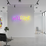 Welcome UV Art LED Neon Sign glowing with UV art style, inviting LED wall décor by Neon.Shop