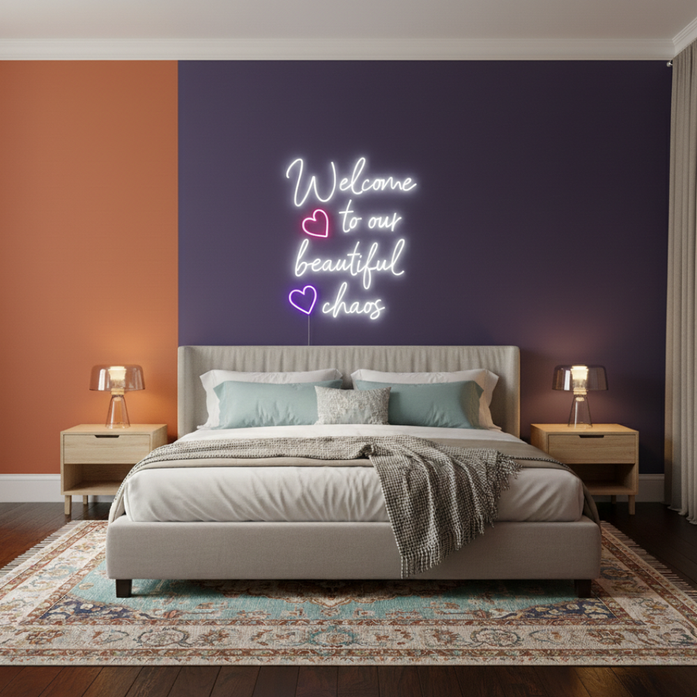 Welcome to Our Beautiful Chaos Neon Sign with warm LED glow by Neon.Shop
