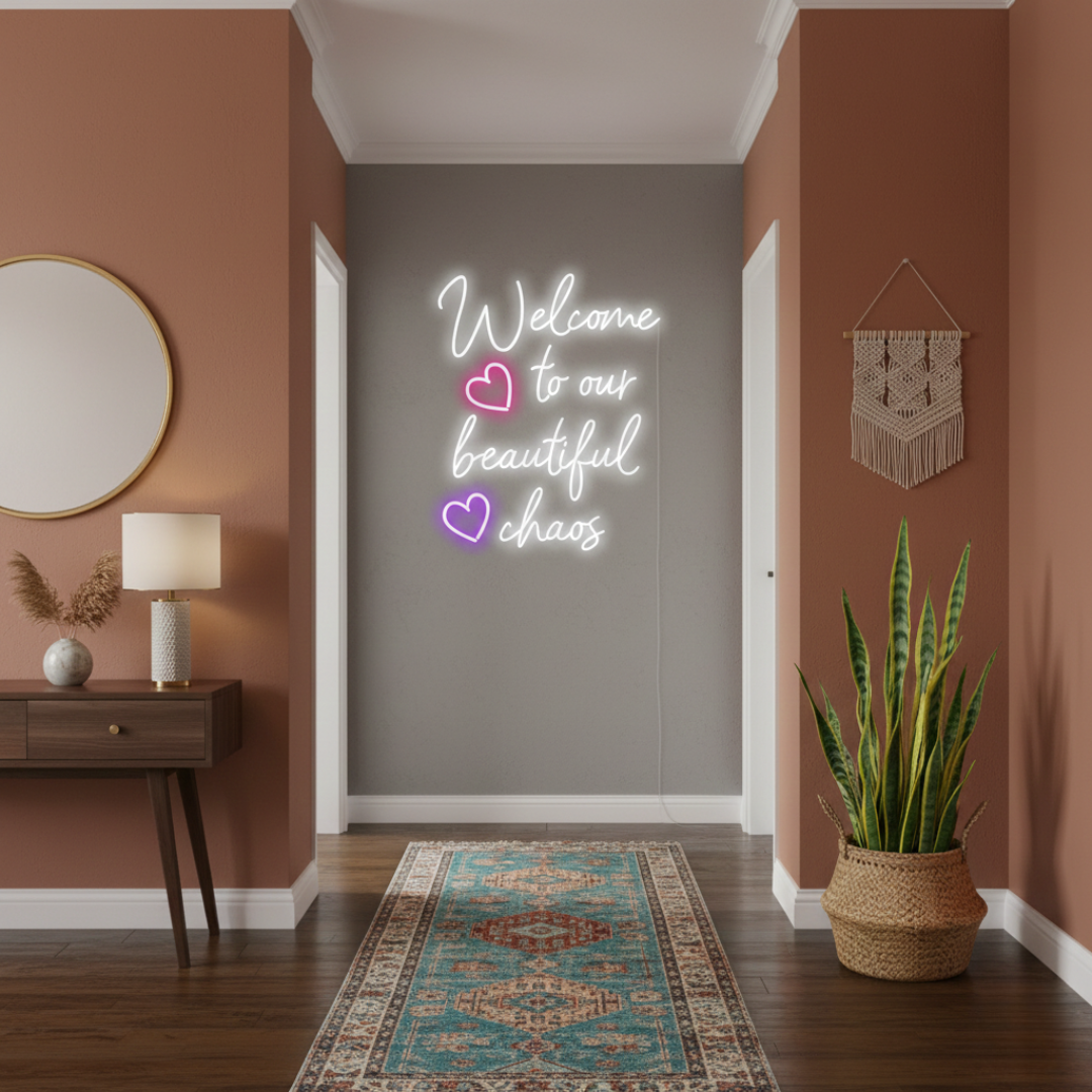 Welcome to Our Beautiful Chaos Neon Sign with warm LED glow by Neon.Shop