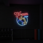 Women In Power UV Art LED neon sign with bold empowering design glowing in vibrant colors by Neon.Shop