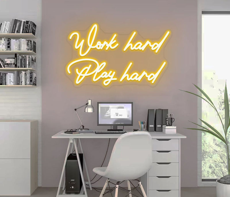 Work Hard Play Hard LED neon wall décor by Neon.Shop