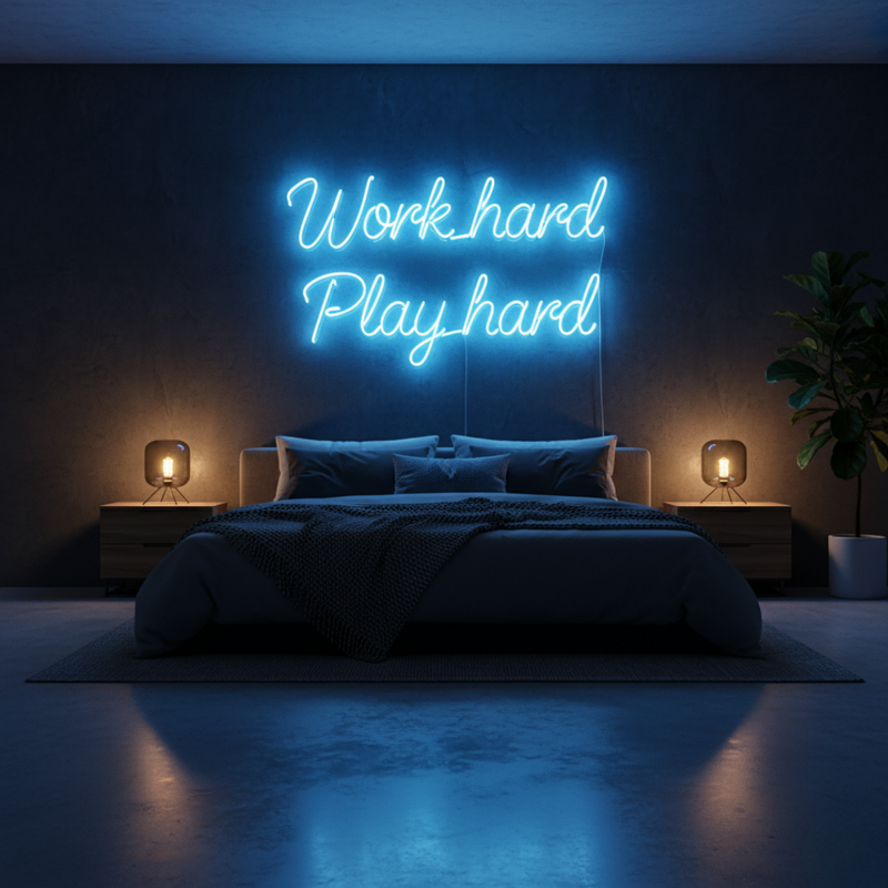 Work Hard Play Hard LED neon wall décor by Neon.Shop
