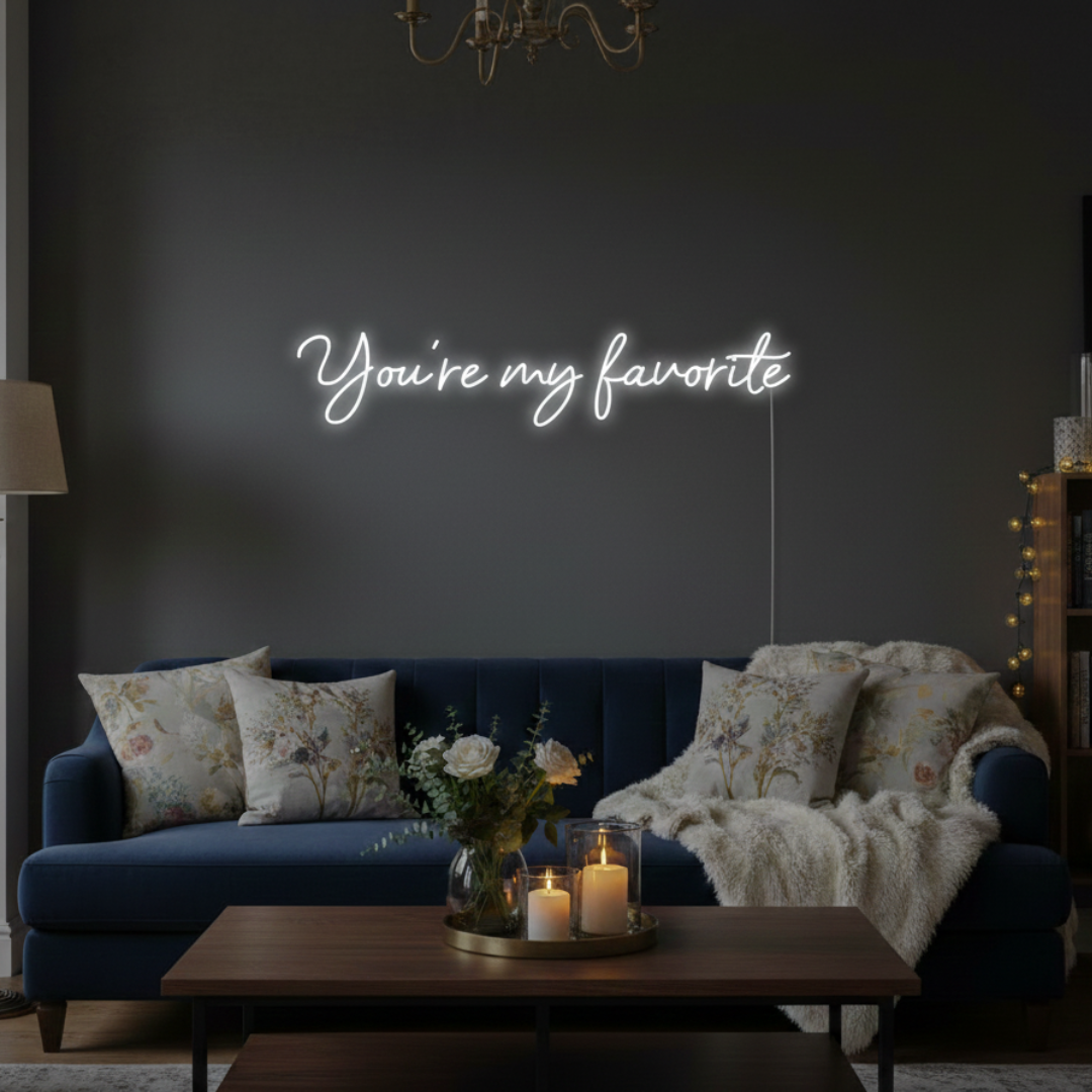 You’re My Favorite Valentine’s Day LED neon sign glowing in soft romantic colors, creating a warm and loving décor vibe by Neon.Shop