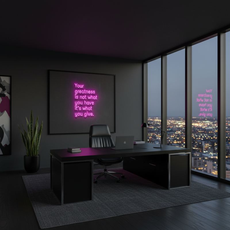 Inspire purpose and generosity with Your Greatness Is Not What You Have, It’s What You Give neon sign by Neon.Shop.