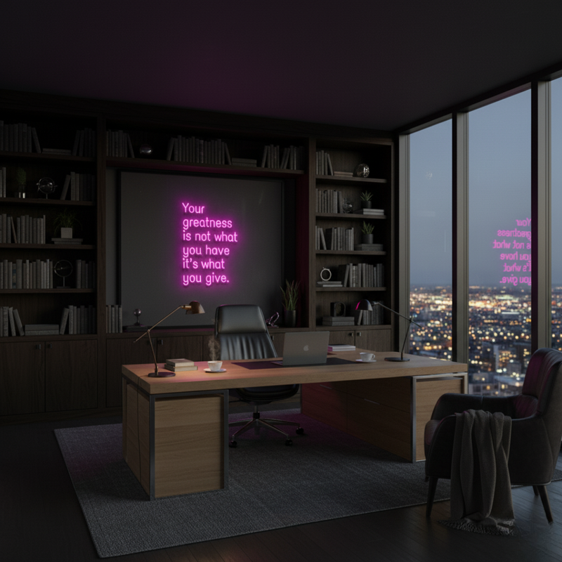 Inspire purpose and generosity with Your Greatness Is Not What You Have, It’s What You Give neon sign by Neon.Shop.