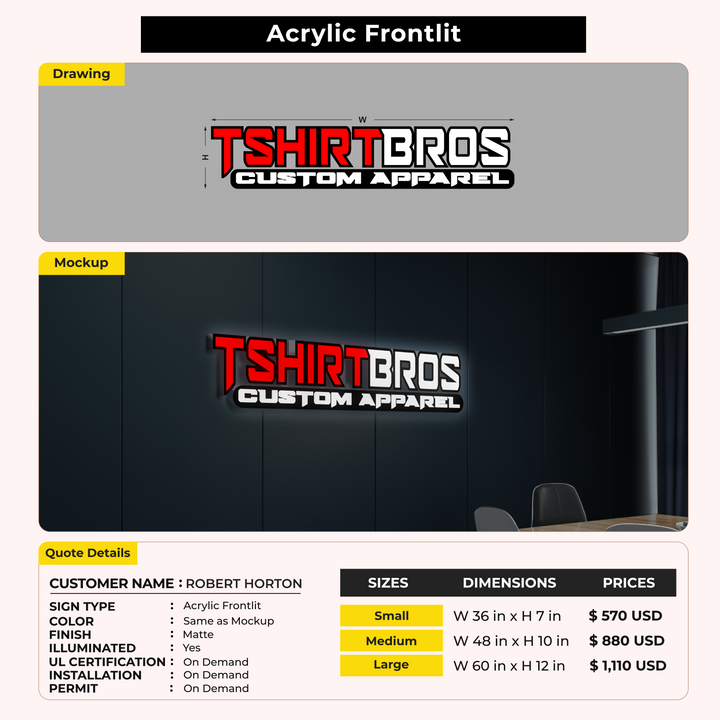 Acrylic Frontlit Sign for ROBERT HORTON