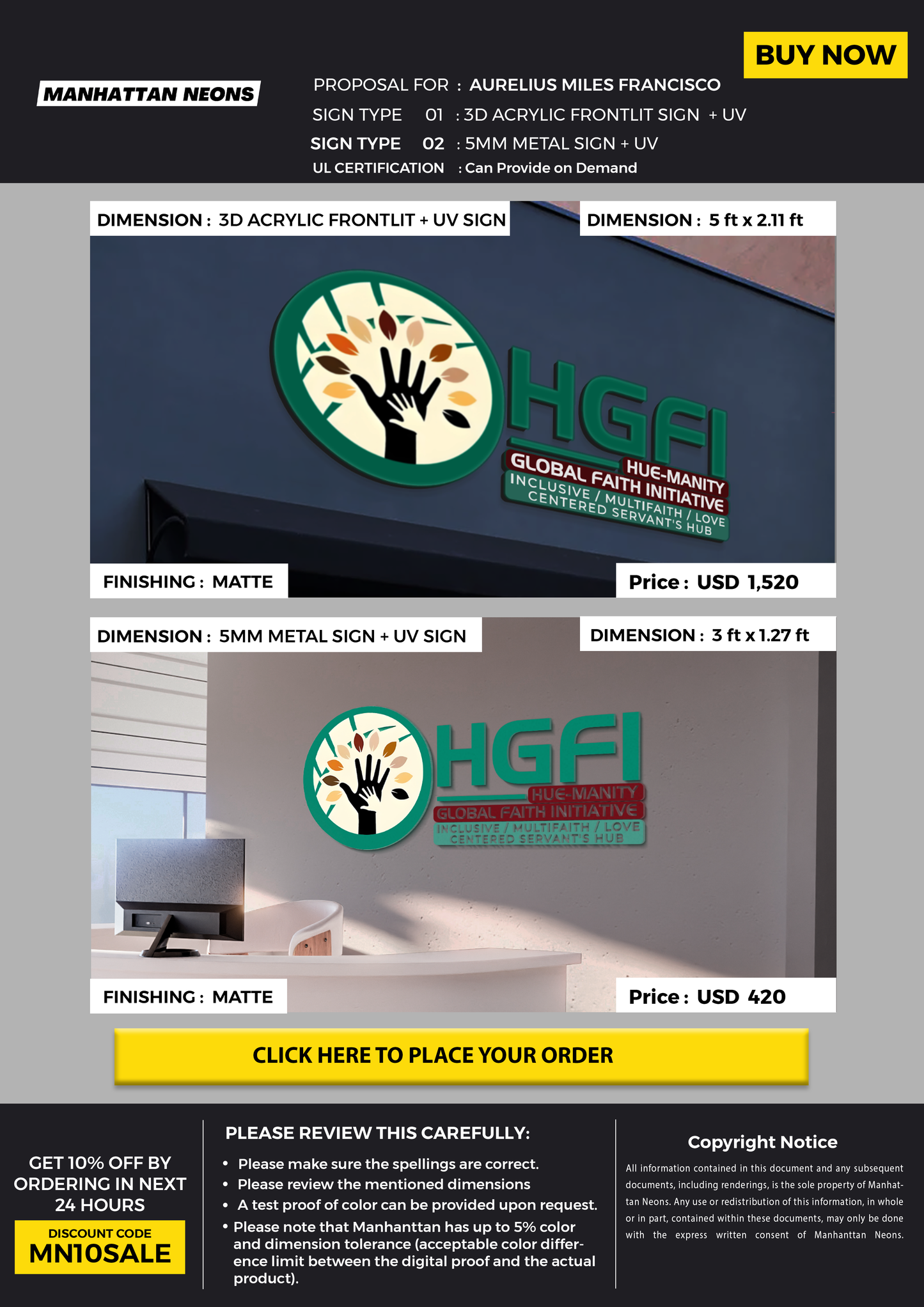 Business signage for aurelius miles francisco