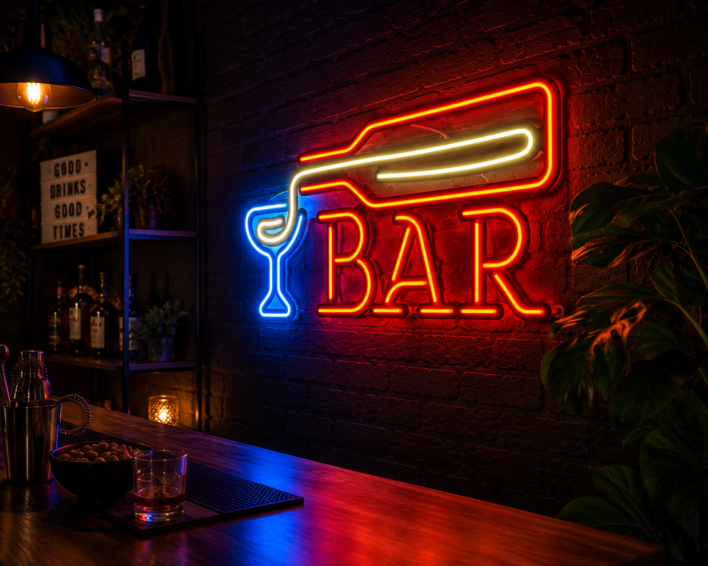 Neon Bar Sign "Cheers & Drinks" Home & Lounge Wall Art