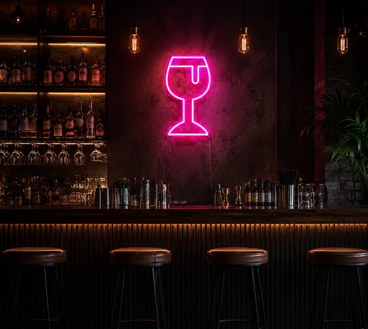 Purple Neon Wine Glass Sign Moody Bar Wall Décor