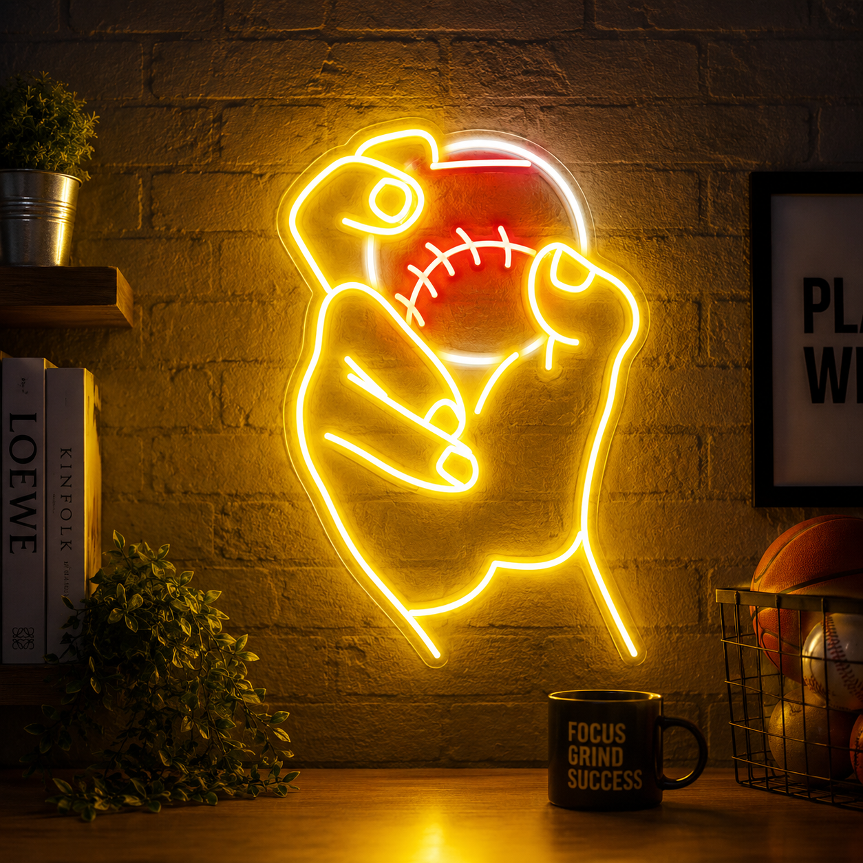 Neon Baseball Hand Sign Vibrant Wall Art
