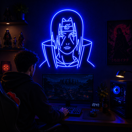 Dark Blue Neon Anime Character LED Wall Sign Moody Gaming & Collector Room Decor