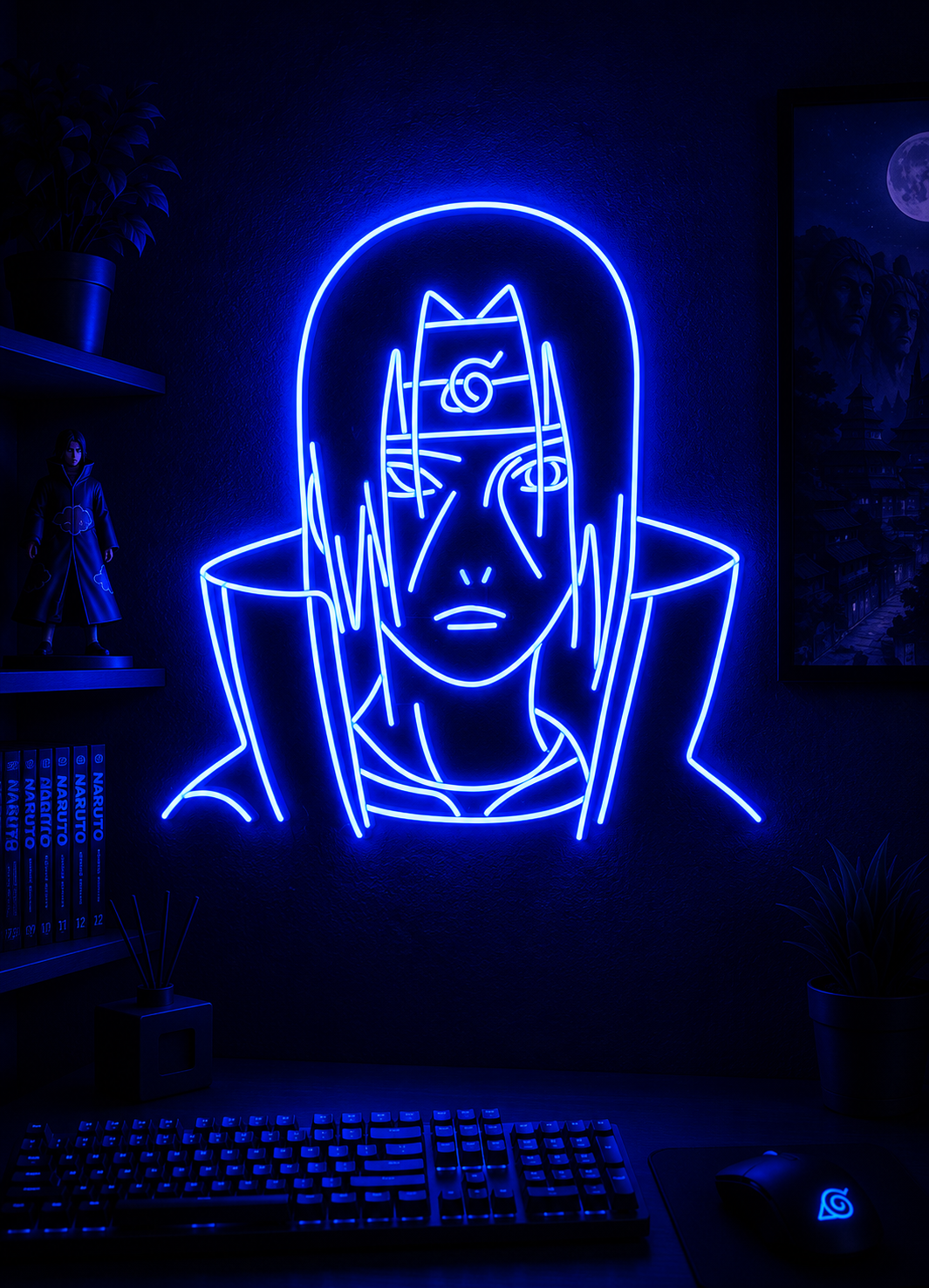 Dark Blue Neon Anime Character LED Wall Sign Moody Gaming & Collector Room Decor